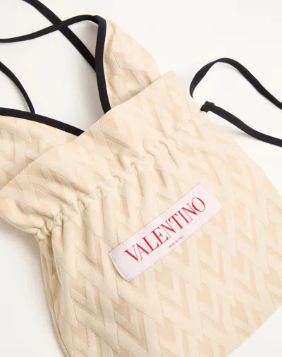 Valentino Jacquard Logo Swimsuit In Birch/ivory
