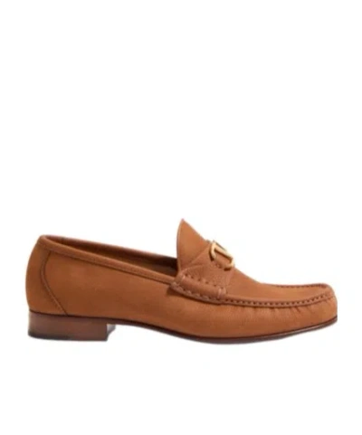 Valentino Garavani V-logo Embellished Full-grain Nubuck Loafers In Brown