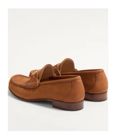 Valentino Garavani V-logo Embellished Full-grain Nubuck Loafers In Brown