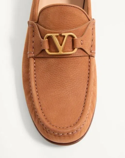 Valentino Garavani V-logo Embellished Full-grain Nubuck Loafers In Brown