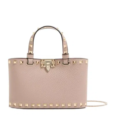 Valentino Garavani Rockstud Mini Shopping Bag In Grainy Calfskin Woman Poudre Uni