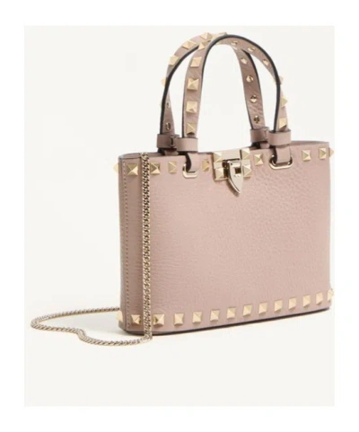 Valentino Garavani Rockstud Mini Shopping Bag In Grainy Calfskin Woman Poudre Uni