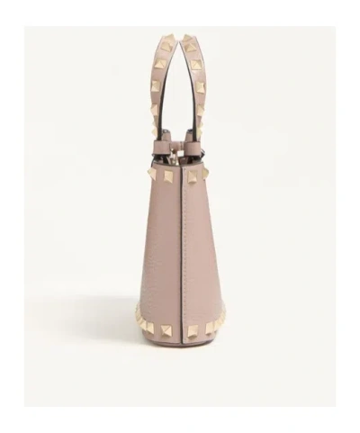 Valentino Garavani Rockstud Mini Shopping Bag In Grainy Calfskin Woman Poudre Uni