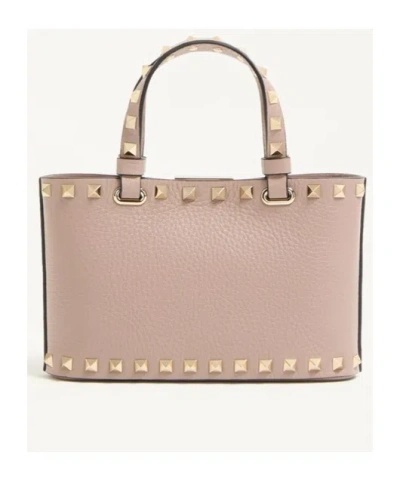 Valentino Garavani Rockstud Mini Shopping Bag In Grainy Calfskin Woman Poudre Uni
