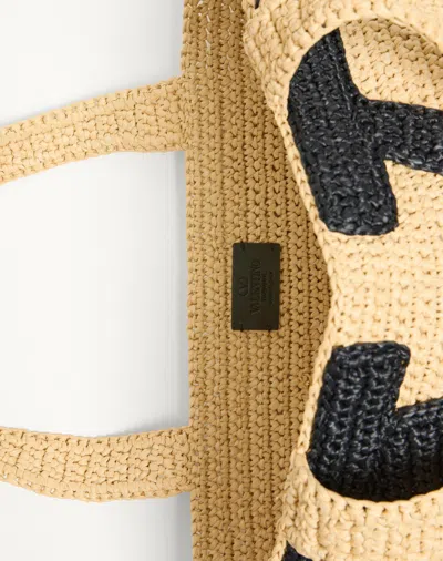 Valentino Borsa Shopping Viva Superstar Grande In Rafia Donna In Naturale/nero