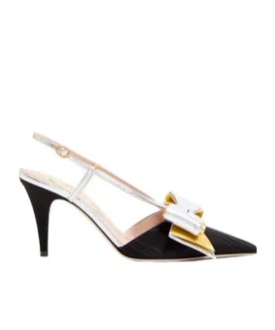 Valentino Garavani Slingback Bowow Pumps Black With Bow In Multi