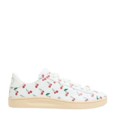 Valentino Garavani Royco Sneaker In Nappa Calfskin With Cherryfic Pattern In White