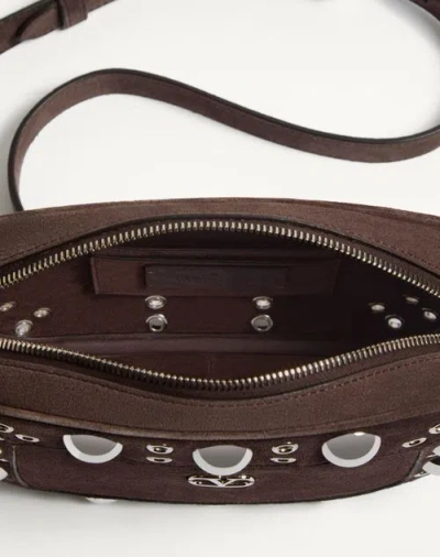 Valentino Garavani Dome-shaped Crossbody Bag With Metallic Eyelets And Adjustable Strap In Brown