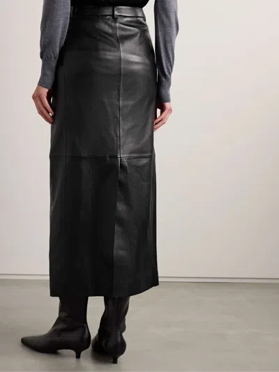 Theory Leather Midi Skirt In Black