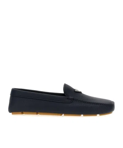 Prada Loafers With Moc Toe And Penny Strap In Blue