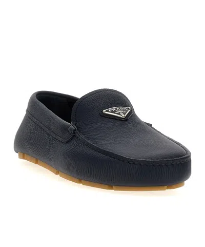 Prada Loafers With Moc Toe And Penny Strap In Blue