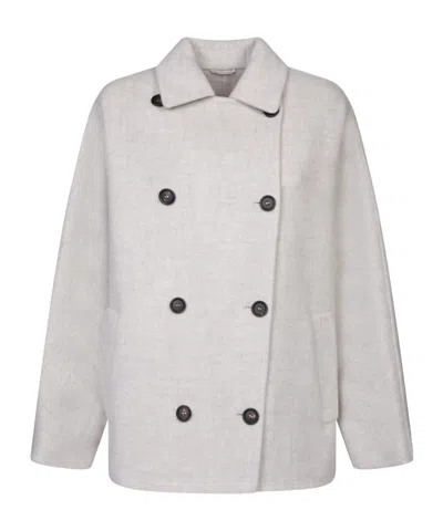 Brunello Cucinelli Mixed Wool Fabric Coat With Six Front Buttons In White