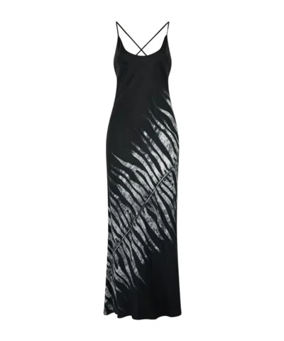 Roberto Cavalli Zebra Silk Slip Dress In Black