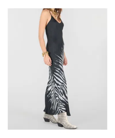Roberto Cavalli Zebra Silk Slip Dress In Black