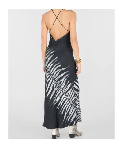 Roberto Cavalli Zebra Silk Slip Dress In Black