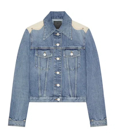 Givenchy Denim Jacket With Chest Pockets And Contrast Shoulder Panel In Blue