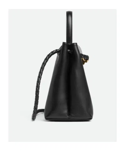 Bottega Veneta Ciao Ciao Knot Detail Leather Top Handle Bag In 1019 Black-m Brass