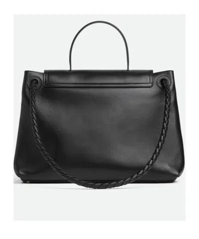 Bottega Veneta Ciao Ciao Knot Detail Leather Top Handle Bag In 1019 Black-m Brass