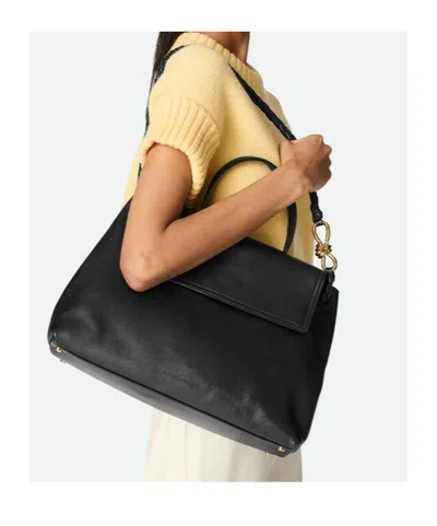 Bottega Veneta Ciao Ciao Knot Detail Leather Top Handle Bag In 1019 Black-m Brass