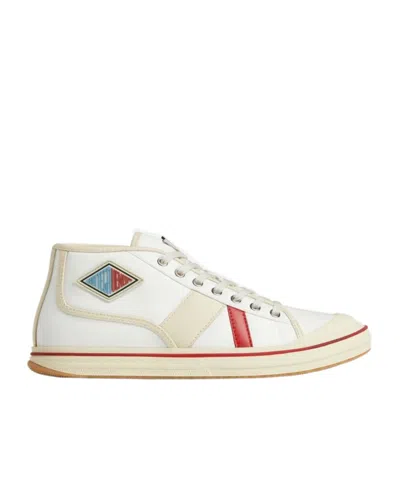Bottega Veneta Summer Canvas Leather High-top Sneakers In White/sea Salt