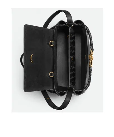 Bottega Veneta Ciao Ciao Knot Detail Leather Top Handle Bag In 1019 Black-m Brass