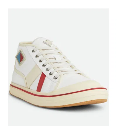 Bottega Veneta Summer Canvas Leather High-top Sneakers In White/sea Salt