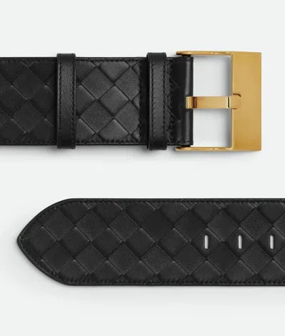 Bottega Veneta Cintura Intrecciato Leather Belt In 1019 Black-m Brass
