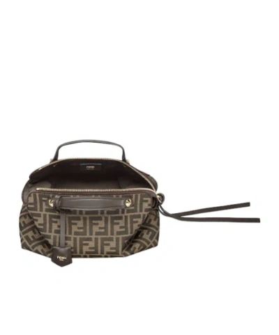 Fendi Women By The Way Soft Medium Ff Jacquard Fabric And Leather In Brown