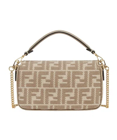 Fendi Baguette Mini Dove Grey Denim-effect Ff Jacquard Bag In Dove-grey