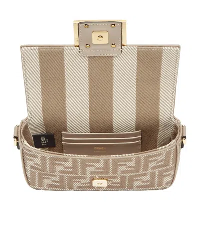 Fendi Baguette Mini Dove Grey Denim-effect Ff Jacquard Bag In Dove-grey