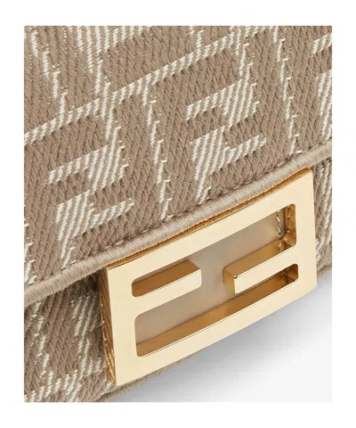 Fendi Baguette Mini Dove Grey Denim-effect Ff Jacquard Bag In Dove-grey