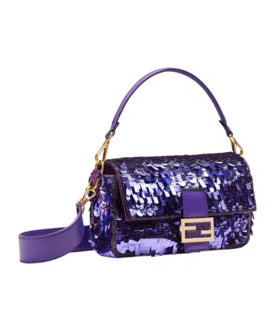 Fendi Baguette Purple Sequined Bag In Black