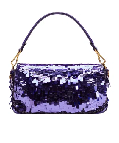 Fendi Baguette Purple Sequined Bag In Black