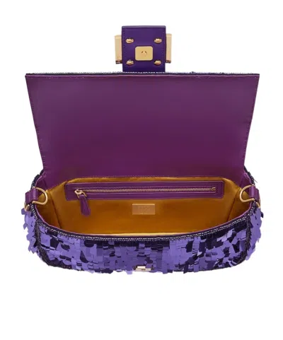 Fendi Baguette Purple Sequined Bag In Black