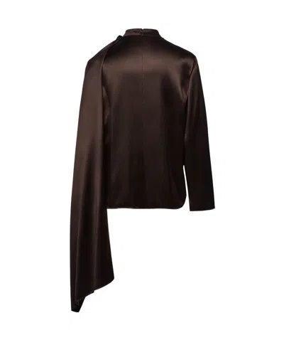 Magda Butrym Shawl Effect Silk Shirt In Brown