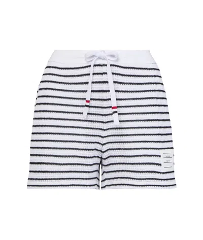 Thom Browne Striped Pattern Elastic Waistband Shorts In White