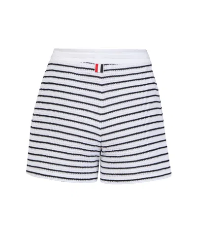 Thom Browne Striped Pattern Elastic Waistband Shorts In White