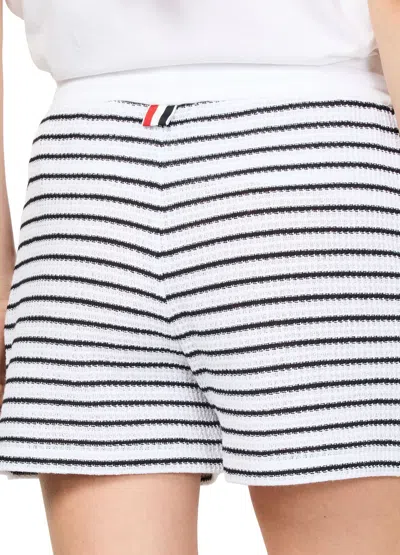 Thom Browne Striped Pattern Elastic Waistband Shorts In White
