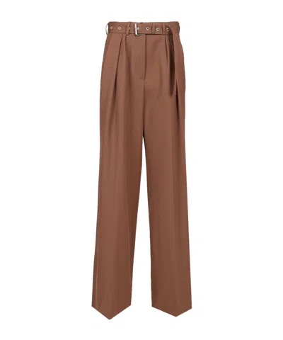 Dries Van Noten Belted Wool Gabardine Wide-leg Pants In Brown