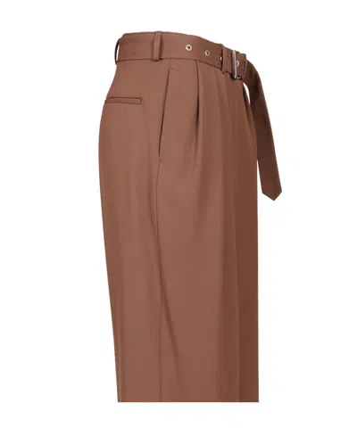 Dries Van Noten Belted Wool Gabardine Wide-leg Pants In Brown