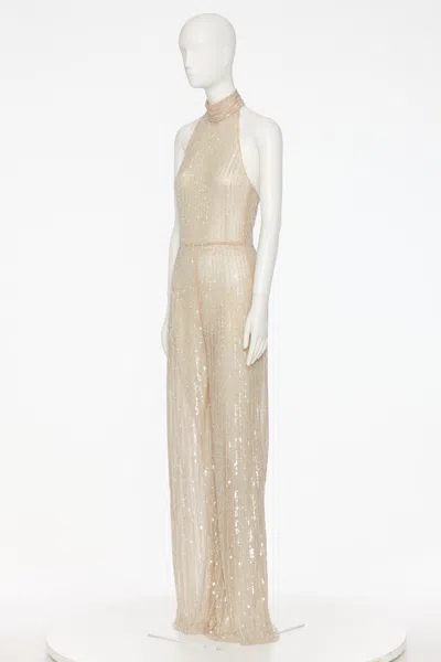 Valentino Sleeveless Jumpsuit In Praline/silver