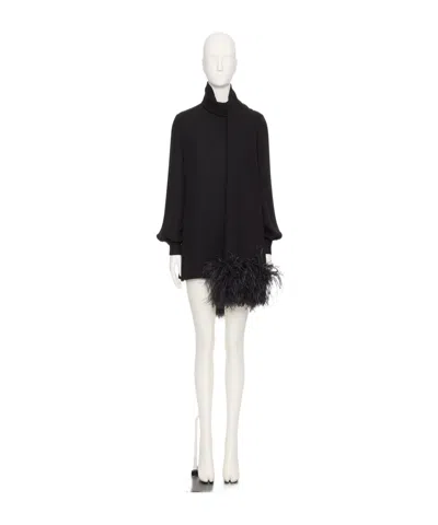 Valentino Feather-trimmed Scarf-detailed Silk Crepe De Chine Blouse In Black