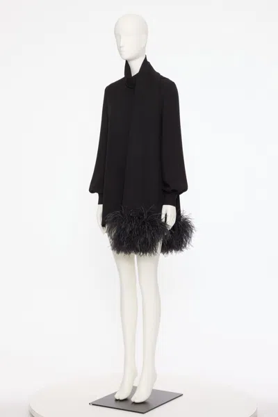 Valentino Feather-trimmed Scarf-detailed Silk Crepe De Chine Blouse In Black