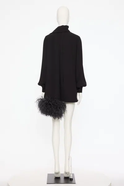 Valentino Feather-trimmed Scarf-detailed Silk Crepe De Chine Blouse In Black