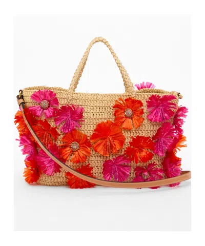 Valentino Embellished Raffia Vlogo Signature Shopping Bag In Natural/rose/natural Camel