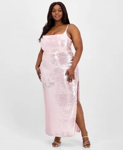 B Darlin Trendy Plus Size Sequin Square-neck Gown In Light Pink