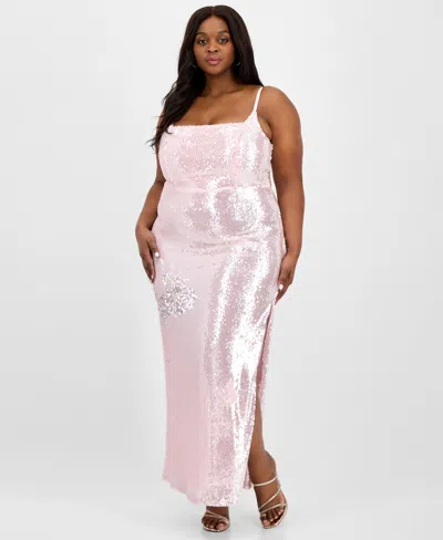 B Darlin Trendy Plus Size Sequin Square-neck Gown In Light Pink