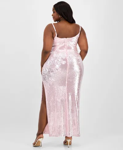 B Darlin Trendy Plus Size Sequin Square-neck Gown In Light Pink