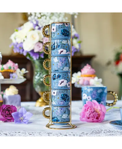 Bialetti Bridgerton Stackable Porcelain Cups, Set Of 6 In Bleached Denim