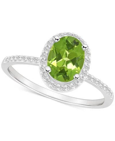 Macy's Blue Topaz (1-3/5 Ct. T.w.) & Lab Created White Sapphire (1/5 Ct. T.w.) Oval Halo Ring In 10k White In Peridot,white Gold